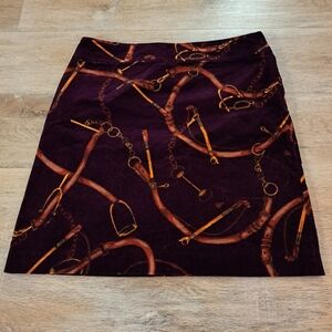 Talbots Elegant Corduroy Skirt Burgundy Brown Gold Accents Women's Size 10